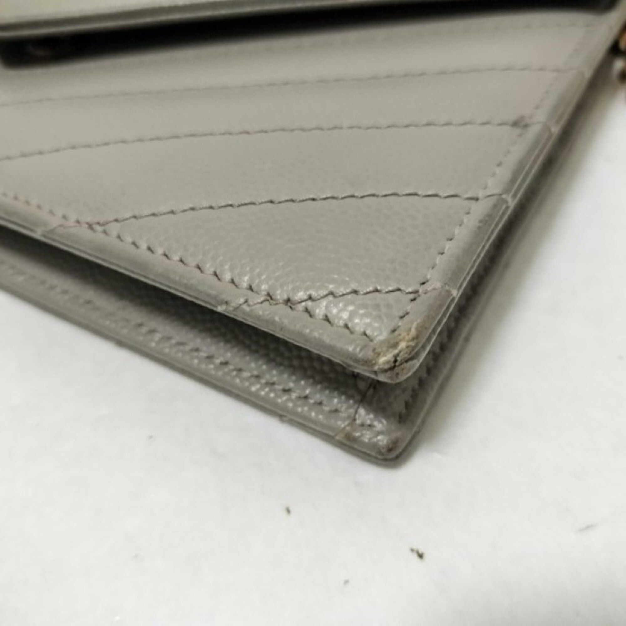 Yves Saint Laurent YVES SAINT LAURENT Cassandra Chain Wallet, Long Gray Leather, Women's, V-stitch, 393953 Size ONE SIZE - 6 Thumbnail