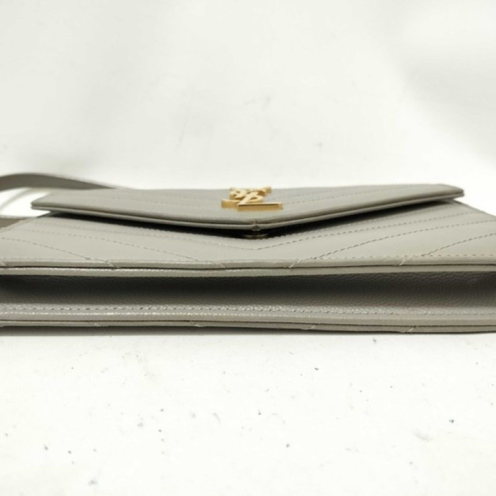 Yves Saint Laurent YVES SAINT LAURENT Cassandra Chain Wallet, Long Gray Leather, Women's, V-stitch, 393953 Size ONE SIZE - 3 Thumbnail