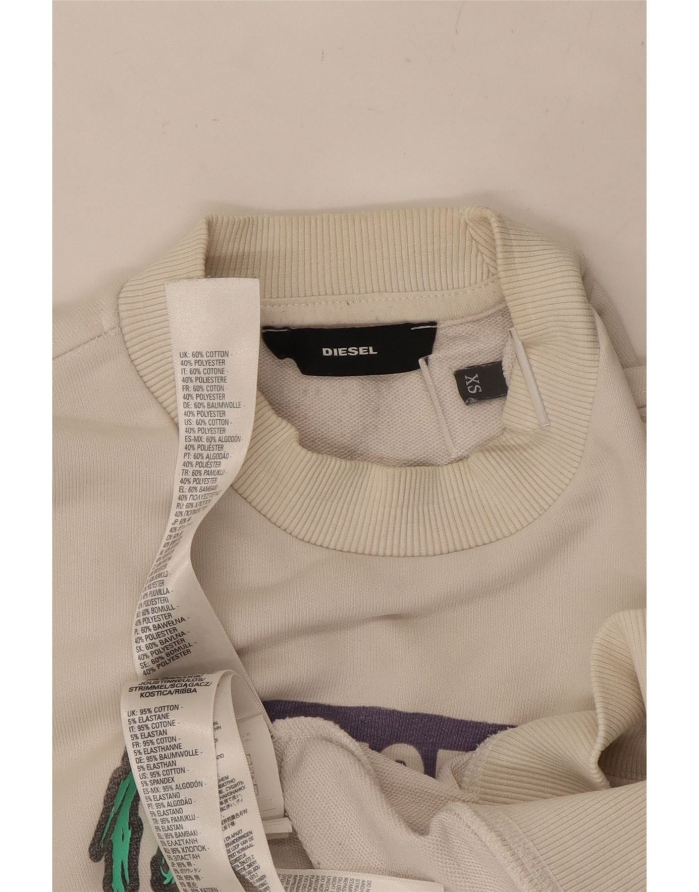 Diesel Mens Graphic Sweatshirt Jumper XS White Cotton Size US XS / EU 42 / 0 - 6 Thumbnail