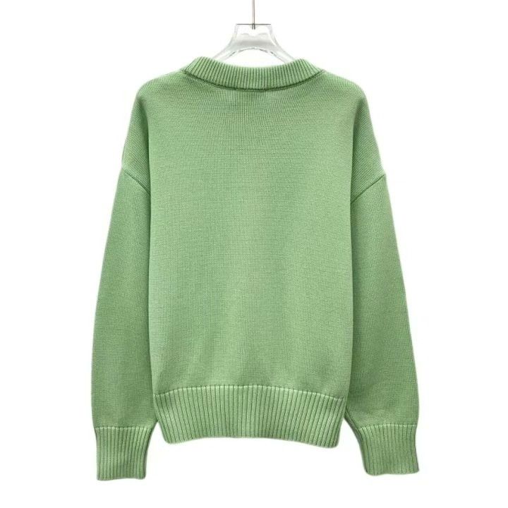 AMI Ami 2022 Green Heart Letter Intarsia Cotton Sweater Size S / US 4 / IT 40 - 2 Thumbnail