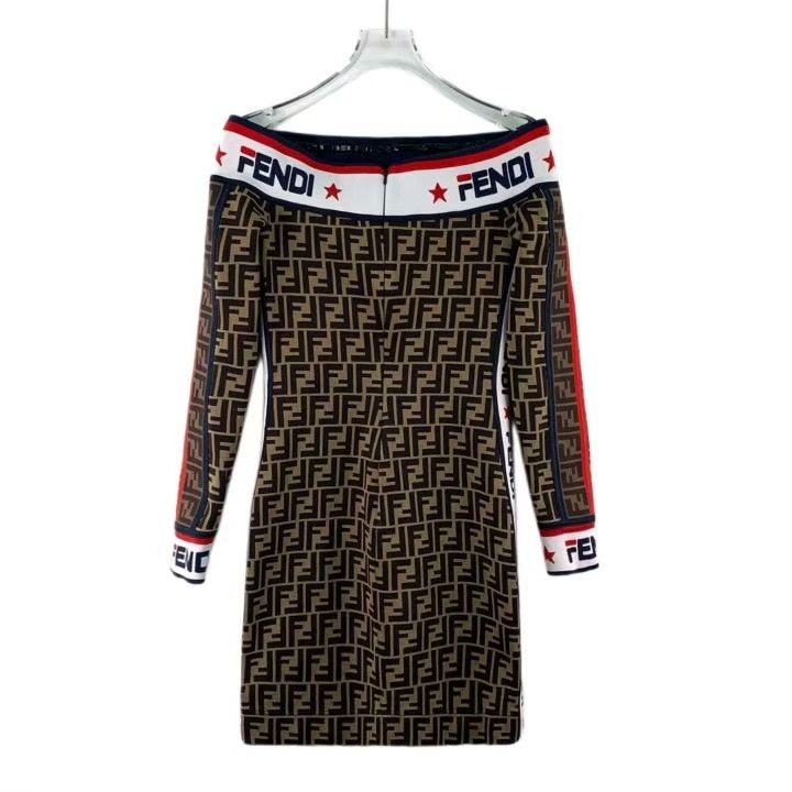 Fendi Fendi Brown Double F Cotton Off-Shoulder Dress Size S / US 4 / IT 40 - 2 Thumbnail
