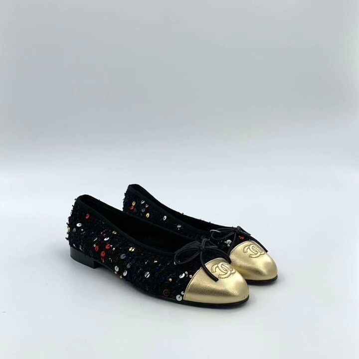 Chanel Chanel Black Tweed Sequin Flat Shoes Size US 7 / IT 37 - 2 Thumbnail