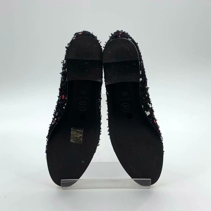 Chanel Chanel Black Tweed Sequin Flat Shoes Size US 7 / IT 37 - 5 Thumbnail
