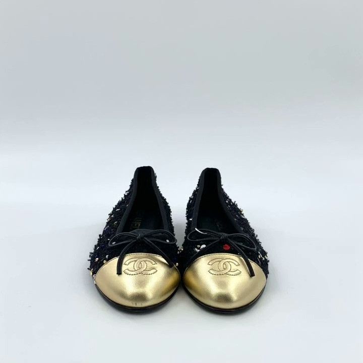 Chanel Chanel Black Tweed Sequin Flat Shoes Size US 7 / IT 37 - 3 Thumbnail