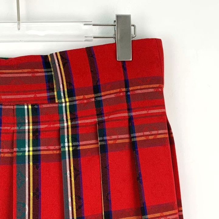 Louis Vuitton Louis Vuitton Red Check Wool Pleated Skirt Size 34" / US 12 / IT 48 - 3 Thumbnail