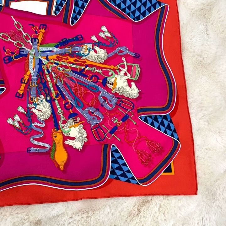Hermes Hermes Red Horse Print Silk Scarf Size ONE SIZE - 4 Thumbnail