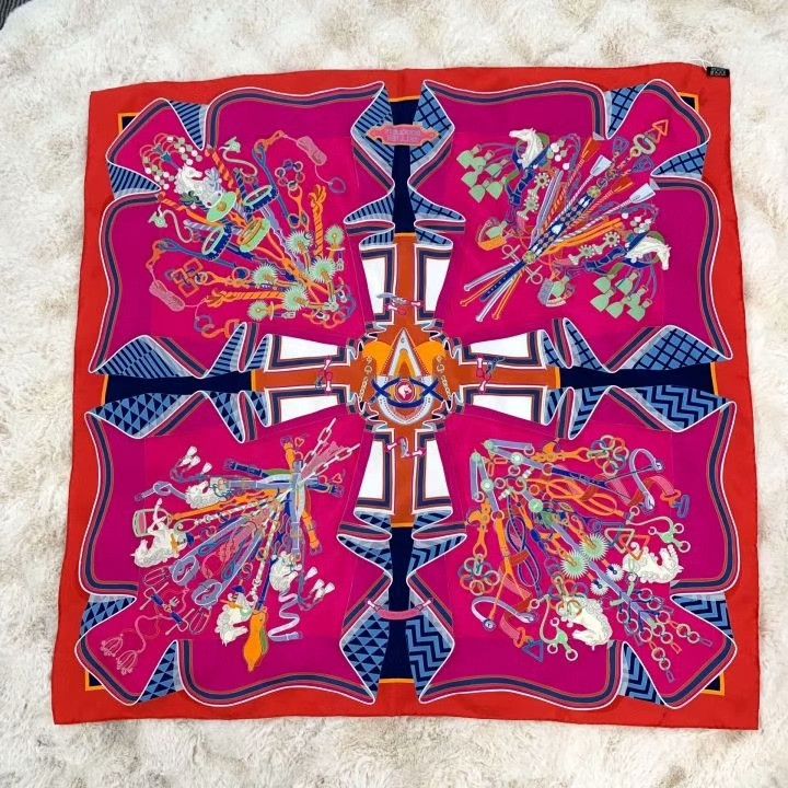 Hermes Hermes Red Horse Print Silk Scarf Size ONE SIZE - 2 Thumbnail