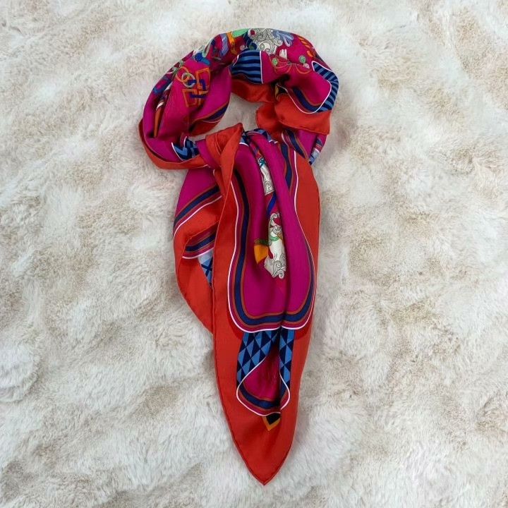 Hermes Hermes Red Horse Print Silk Scarf Size ONE SIZE - 9 Thumbnail