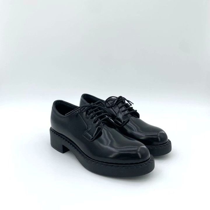 Prada Prada Black Leather Lace-Up Flat Loafers Size US 4 / IT 34 - 2 Thumbnail