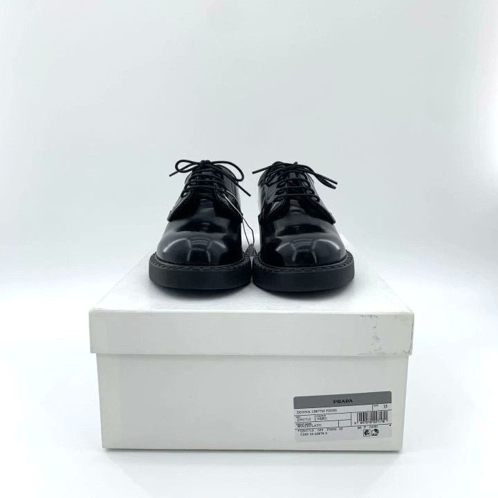Prada Prada Black Leather Lace-Up Flat Loafers Size US 4 / IT 34 - 9 Thumbnail