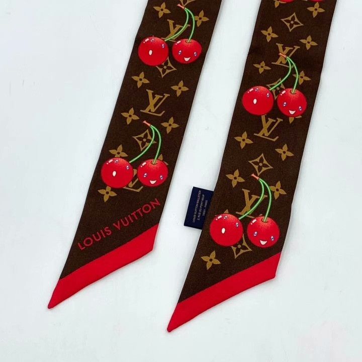 Louis Vuitton Louis Vuitton x Takashi Murakami Brown Monogram Silk Scarf Size ONE SIZE - 5 Thumbnail