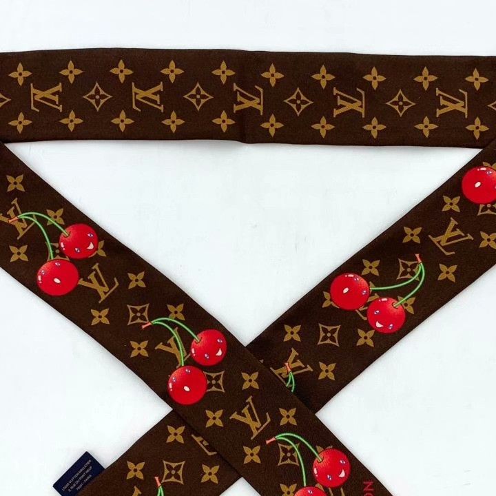 Louis Vuitton Louis Vuitton x Takashi Murakami Brown Monogram Silk Scarf Size ONE SIZE - 4 Thumbnail