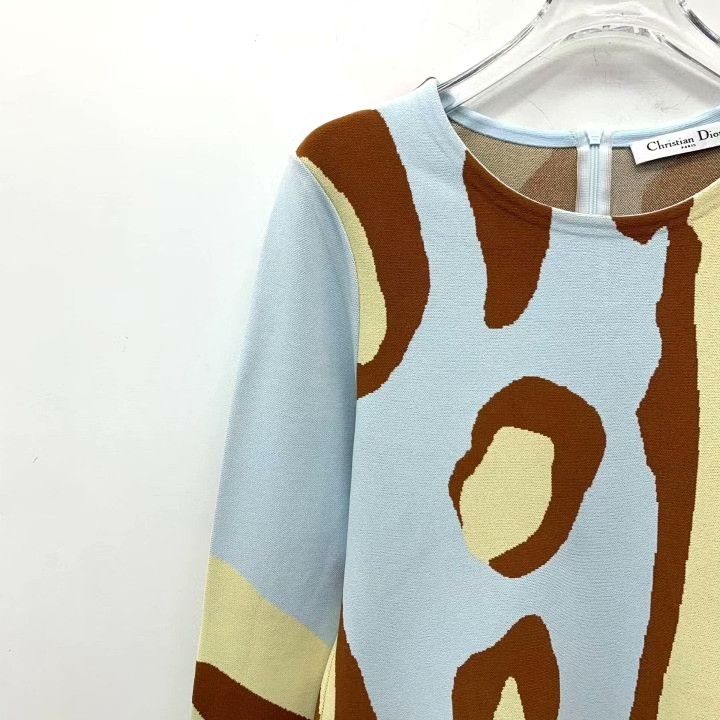 Dior Dior Light Blue Printed Crewneck Long-Sleeve Dress Size S / US 4 / IT 40 - 3 Thumbnail