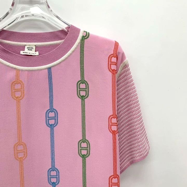 Hermes Hermes Pink Stripe Pig Nose Print Silk Knit Top Size S / US 4 / IT 40 - 3 Thumbnail