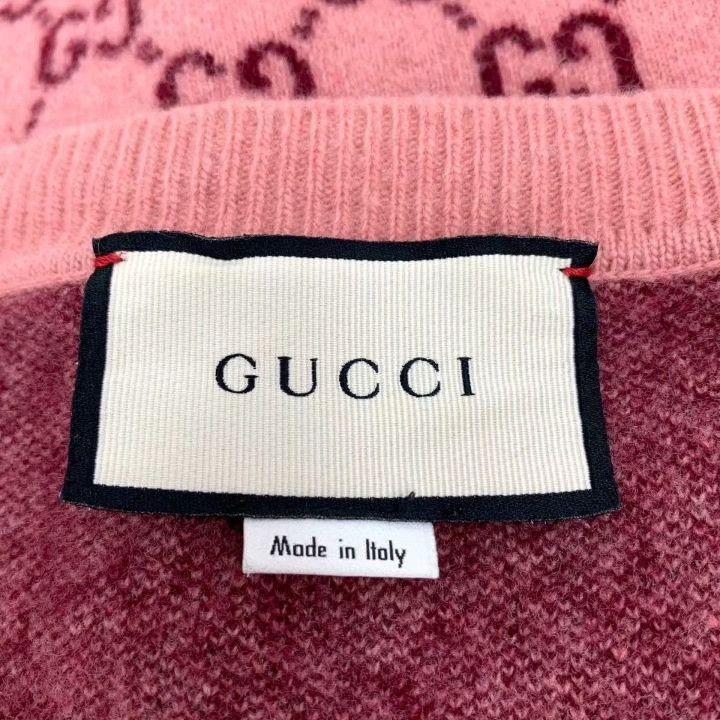 Gucci Gucci Pink Logo Jacquard V-Neck Wool Sweater Size XS / US 0-2 / IT 36-38 - 5 Thumbnail