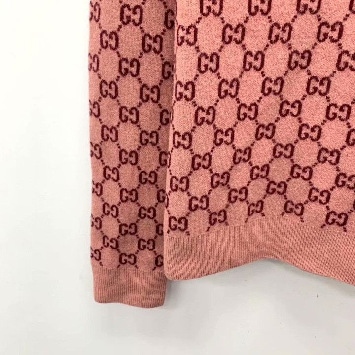 Gucci Gucci Pink Logo Jacquard V-Neck Wool Sweater Size XS / US 0-2 / IT 36-38 - 4 Thumbnail