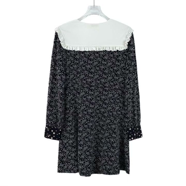 Miu Miu Miu Miu Black Star Print Silk V-Neck Dress Size M / US 6-8 / IT 42-44 - 2 Thumbnail
