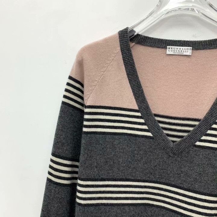 Brunello Cucinelli Brunello Cucinelli Striped Cashmere Off-Shoulder Sweater Size S / US 4 / IT 40 - 3 Thumbnail
