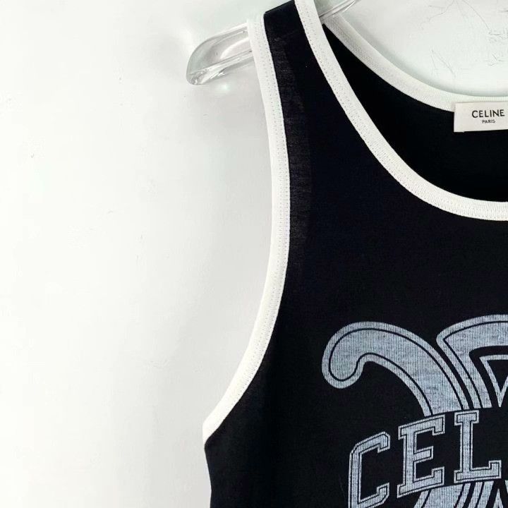 Celine Celine Black Triomphe Print Cotton Sleeveless Tank Size L / US 10 / IT 46 - 3 Thumbnail