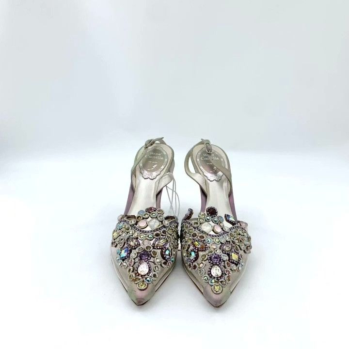 Rene Caovilla Rene Caovilla Silver Diamond Pointed Stiletto Heels Size US 4.5 / IT 34.5 - 3 Thumbnail