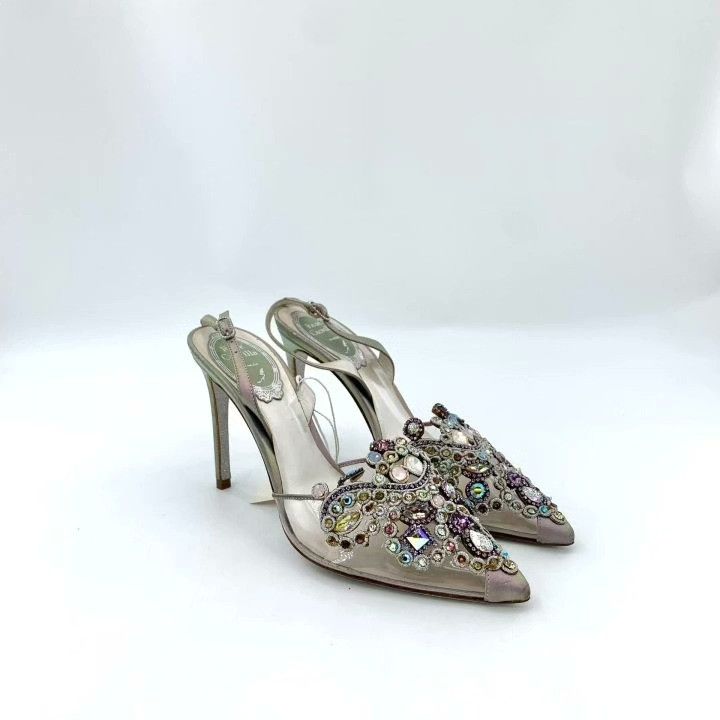 Rene Caovilla Rene Caovilla Silver Diamond Pointed Stiletto Heels Size US 4.5 / IT 34.5 - 2 Thumbnail