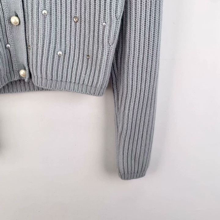Miu Miu Miu Miu Blue-Gray Diamond Knit Cardigan Size S / US 4 / IT 40 - 4 Thumbnail