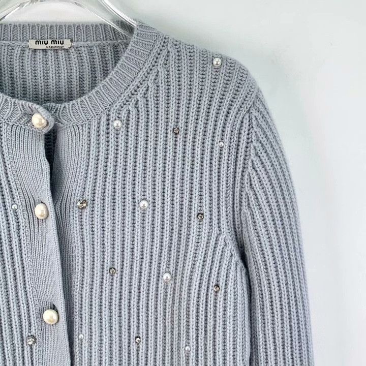 Miu Miu Miu Miu Blue-Gray Diamond Knit Cardigan Size S / US 4 / IT 40 - 3 Thumbnail
