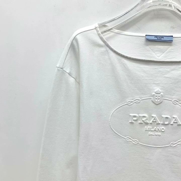 Prada Prada 23 White Logo Embossed Cotton T-shirt Size S / US 4 / IT 40 - 3 Thumbnail