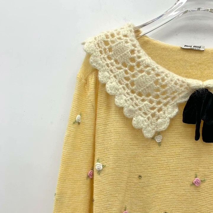 Miu Miu Miu Miu Yellow Diamond-Embroidered Wool Sweater Size S / US 4 / IT 40 - 3 Thumbnail