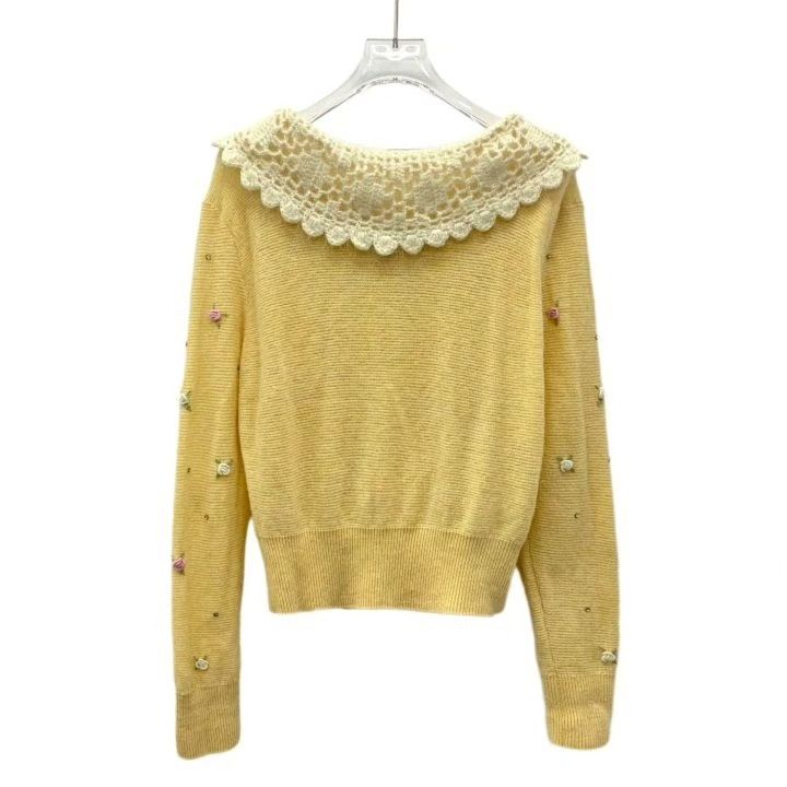 Miu Miu Miu Miu Yellow Diamond-Embroidered Wool Sweater Size S / US 4 / IT 40 - 2 Thumbnail