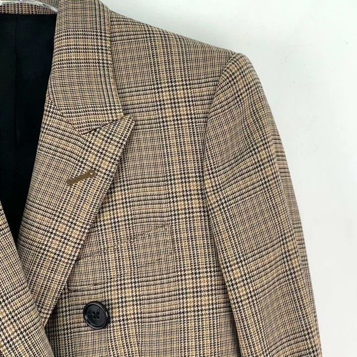 Celine Celine Brown Plaid Wool Blazer Size XXS / US 00 / IT 34 - 3 Thumbnail