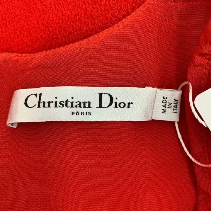 Dior Dior Red Ruffled Hem Wool V-Neck Dress Size S / US 4 / IT 40 - 5 Thumbnail