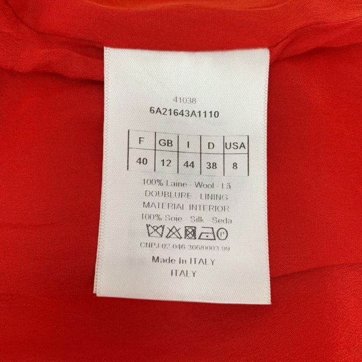 Dior Dior Red Ruffled Hem Wool V-Neck Dress Size S / US 4 / IT 40 - 6 Thumbnail