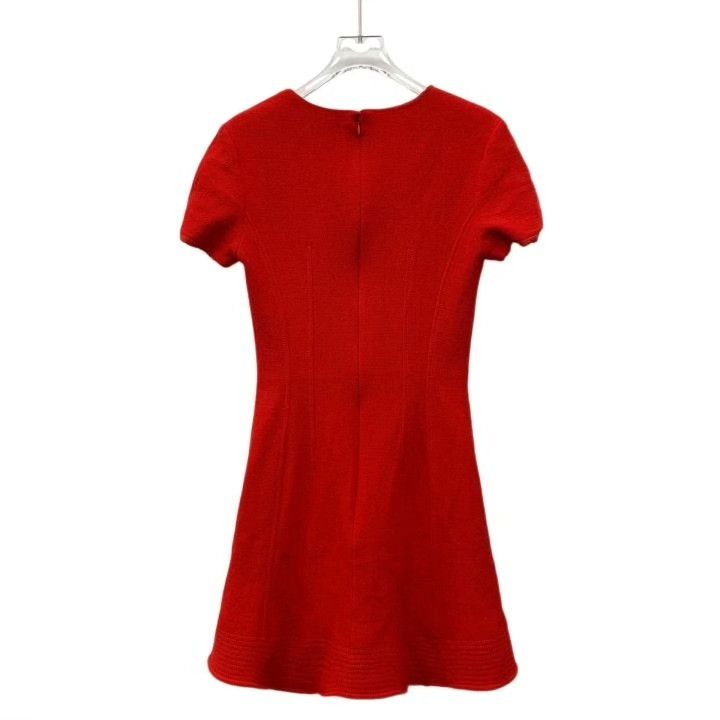 Dior Dior Red Ruffled Hem Wool V-Neck Dress Size S / US 4 / IT 40 - 2 Thumbnail