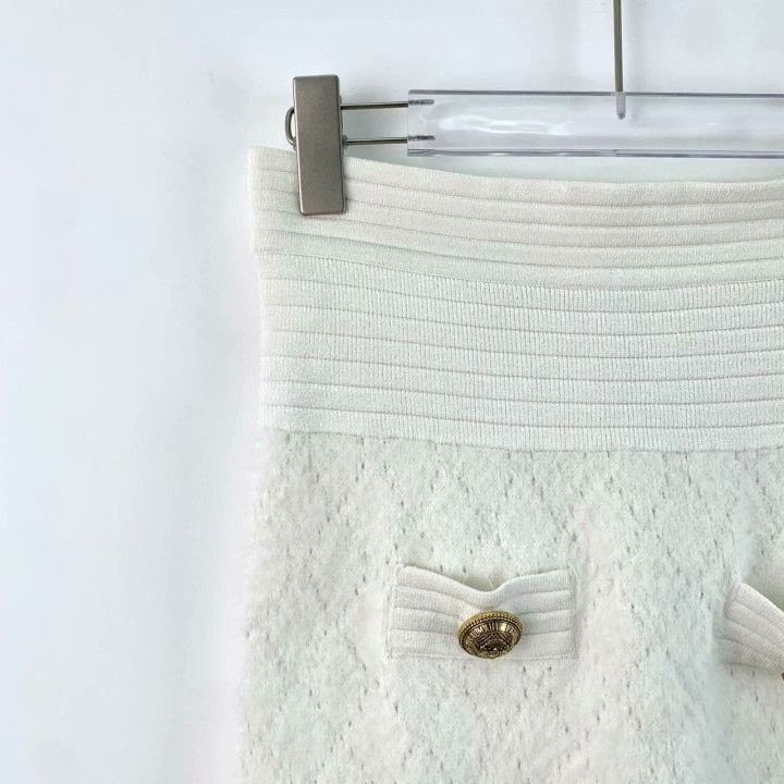 Balmain Balmain White Diamond Knit Skirt Size 38" / US 16 / IT 52 - 3 Thumbnail