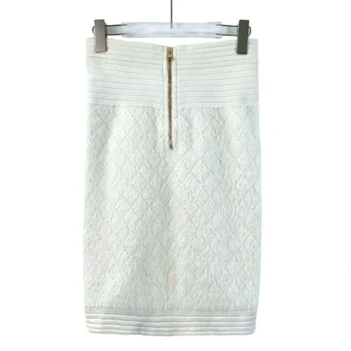 Balmain Balmain White Diamond Knit Skirt Size 38" / US 16 / IT 52 - 2 Thumbnail