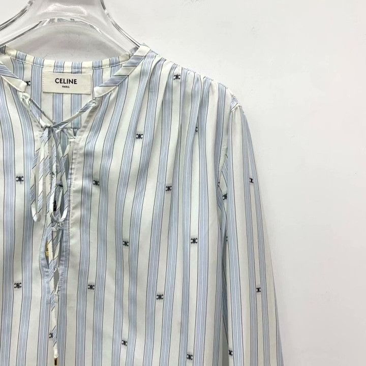 Celine Celine Striped Silk Tie-Neck Shirt Size S / US 4 / IT 40 - 3 Thumbnail