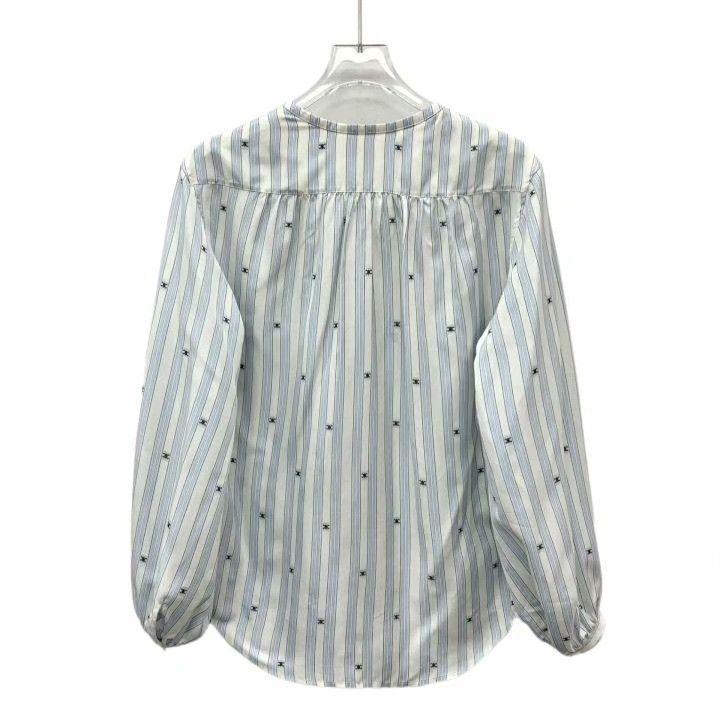 Celine Celine Striped Silk Tie-Neck Shirt Size S / US 4 / IT 40 - 2 Thumbnail