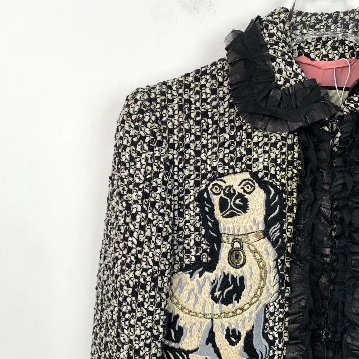 Gucci Gucci Black Puppy Embroidered Tweed Jacket Size XS / US 0-2 / IT 36-38 - 3 Thumbnail