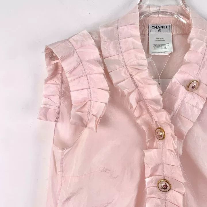 Chanel Chanel Pink Silk Ruffle Sleeveless Blouse Size S / US 4 / IT 40 - 3 Thumbnail