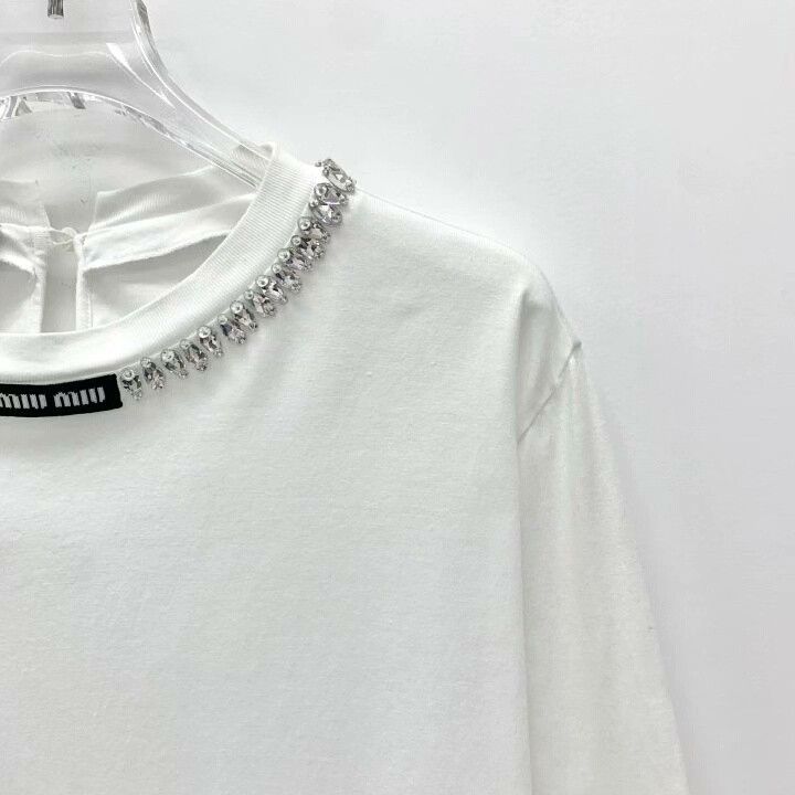 Miu Miu Miu Miu 22 White Logo Crystal Cotton Top Size M / US 6-8 / IT 42-44 - 3 Thumbnail