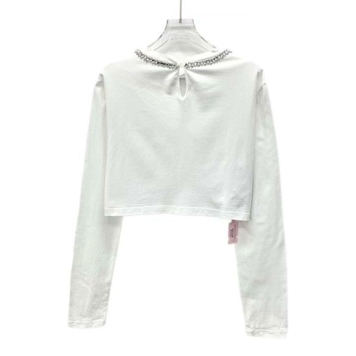 Miu Miu Miu Miu 22 White Logo Crystal Cotton Top Size M / US 6-8 / IT 42-44 - 2 Thumbnail
