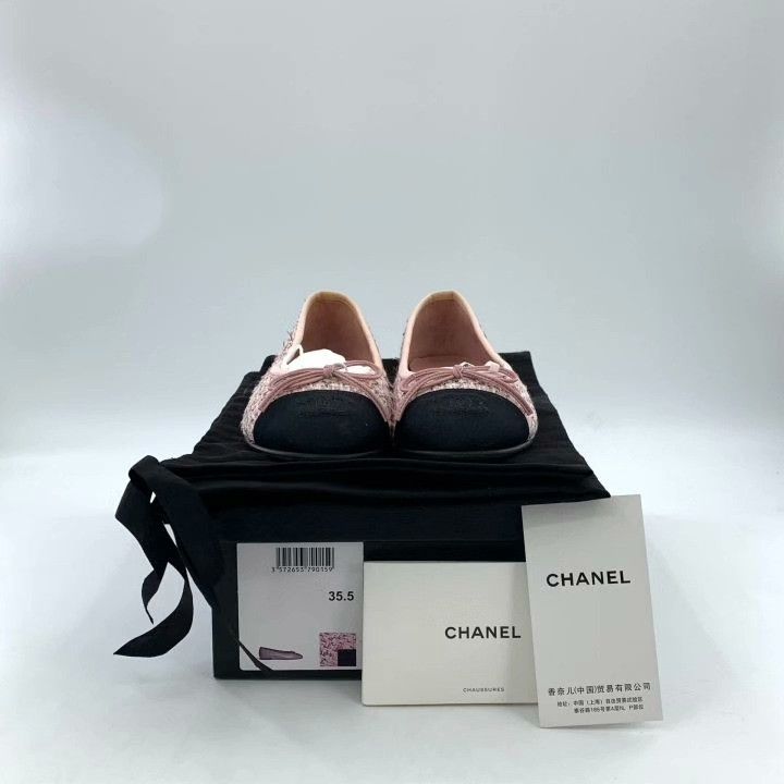 Chanel Chanel 35.5 Pink Bow Tweed Flat Shoes Size US 4.5 / IT 34.5 - 8 Thumbnail