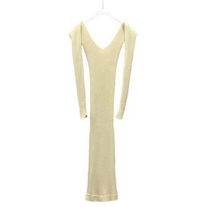 Celine Celine Yellow Cotton V-Neck Knit Dress Size M / US 6-8 / IT 42-44 - 2 Thumbnail