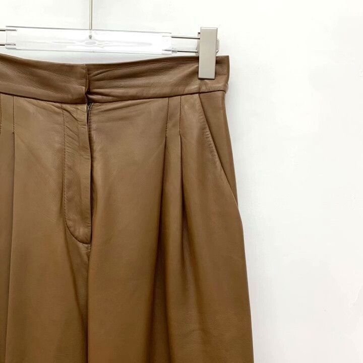 Brunello Cucinelli Brunello Cucinelli Brown Wide-Leg Leather Pants Size 38" / US 16 / IT 52 - 3 Thumbnail