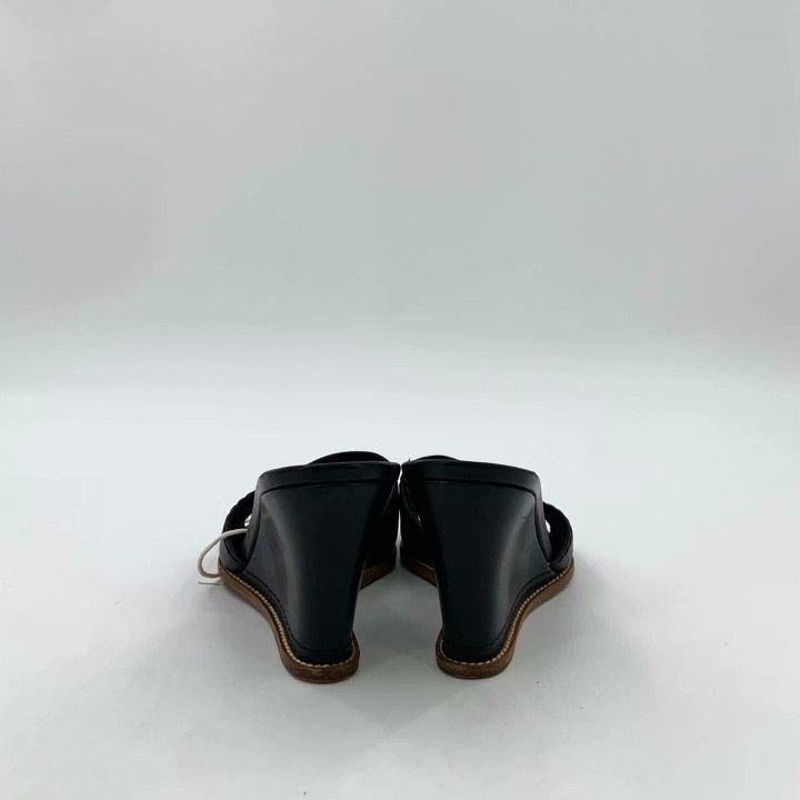 Chanel Chanel Black Logo Leather Wedge Sandals Size US 4 / IT 34 - 4 Thumbnail