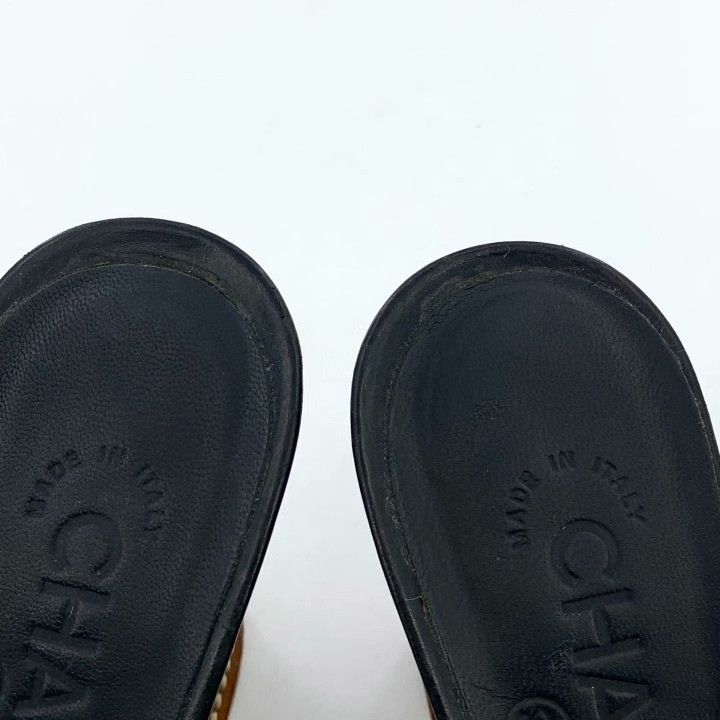 Chanel Chanel Black Logo Leather Wedge Sandals Size US 4 / IT 34 - 8 Thumbnail