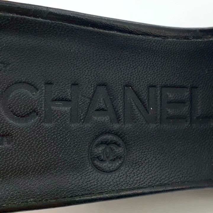 Chanel Chanel Black Logo Leather Wedge Sandals Size US 4 / IT 34 - 7 Thumbnail