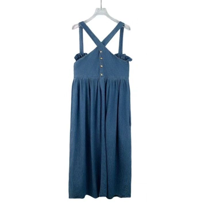 Celine Celine Blue Ruffled Bow Cotton Cami Dress Size S / US 4 / IT 40 - 2 Thumbnail