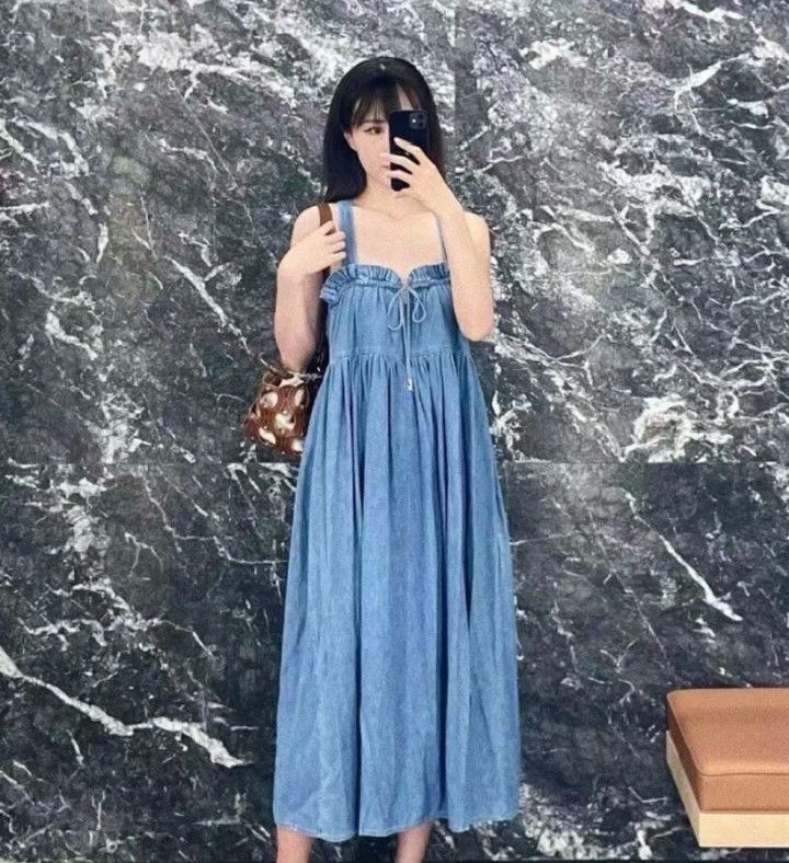 Celine Celine Blue Ruffled Bow Cotton Cami Dress Size S / US 4 / IT 40 - 7 Thumbnail